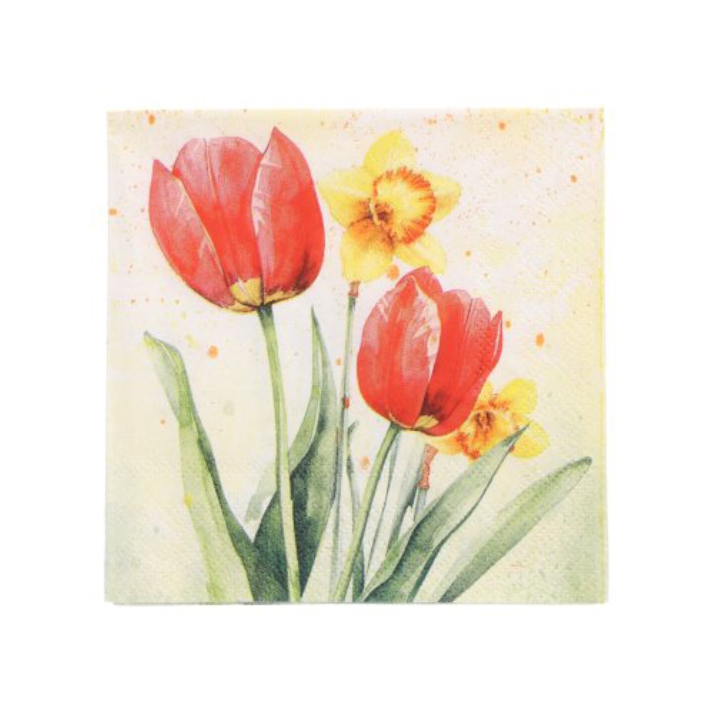 50 Servietten, 3-lagig 1/4-Falz 25 cm x 25 cm "Tulips & Daffodils" 50 Servietten, 3-lagig 1/4-Falz 25 cm x 25 cm "Tulips & Daffodils"