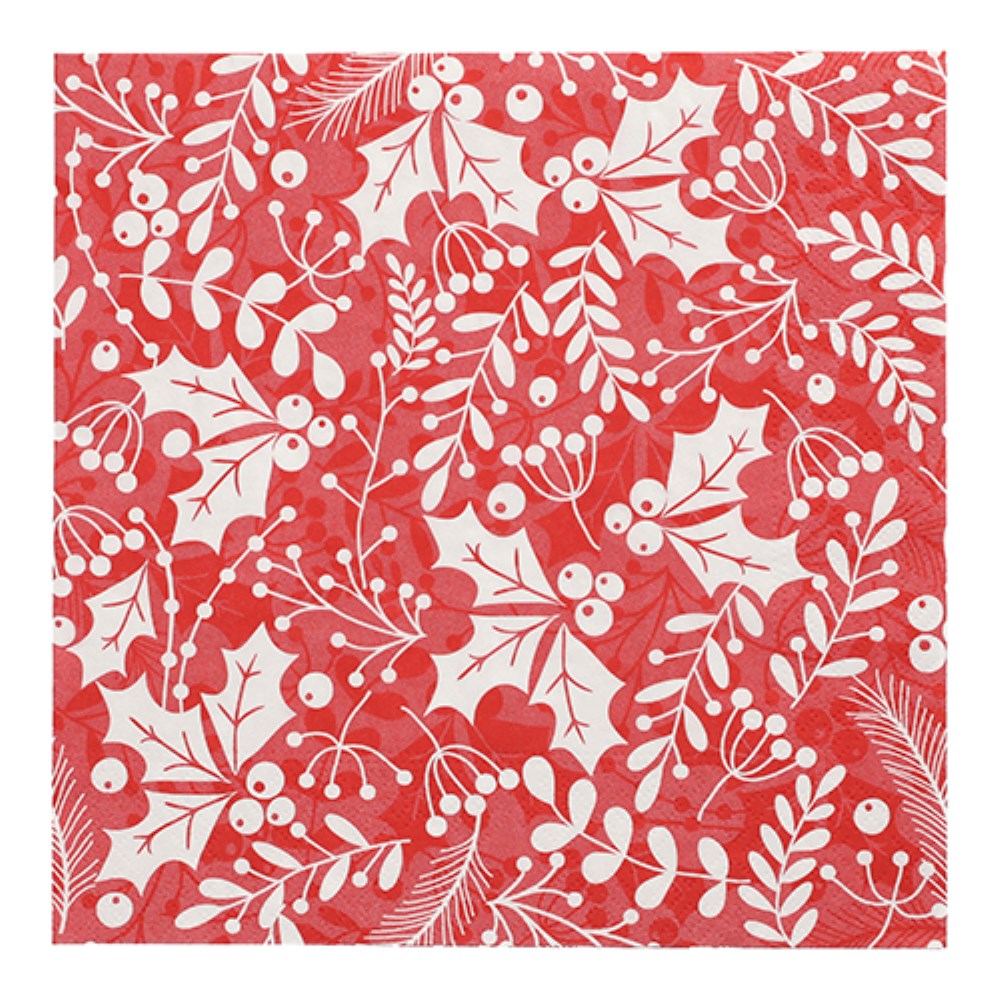 20 Servietten, 3-lagig 1/4-Falz 40 cm x 40 cm rot "Houx et Gui"