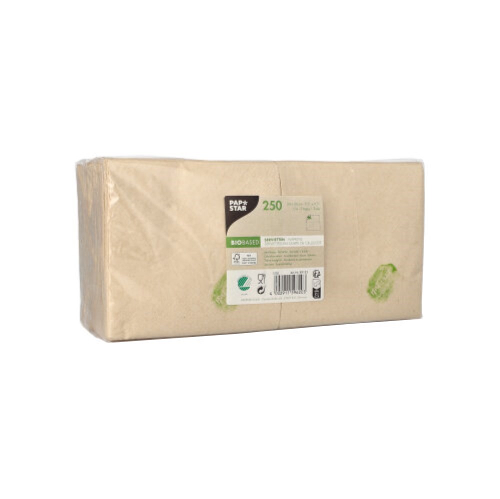 250 Servietten, 2-lagig 1/4-Falz 24 cm x 24 cm natur ungebleicht