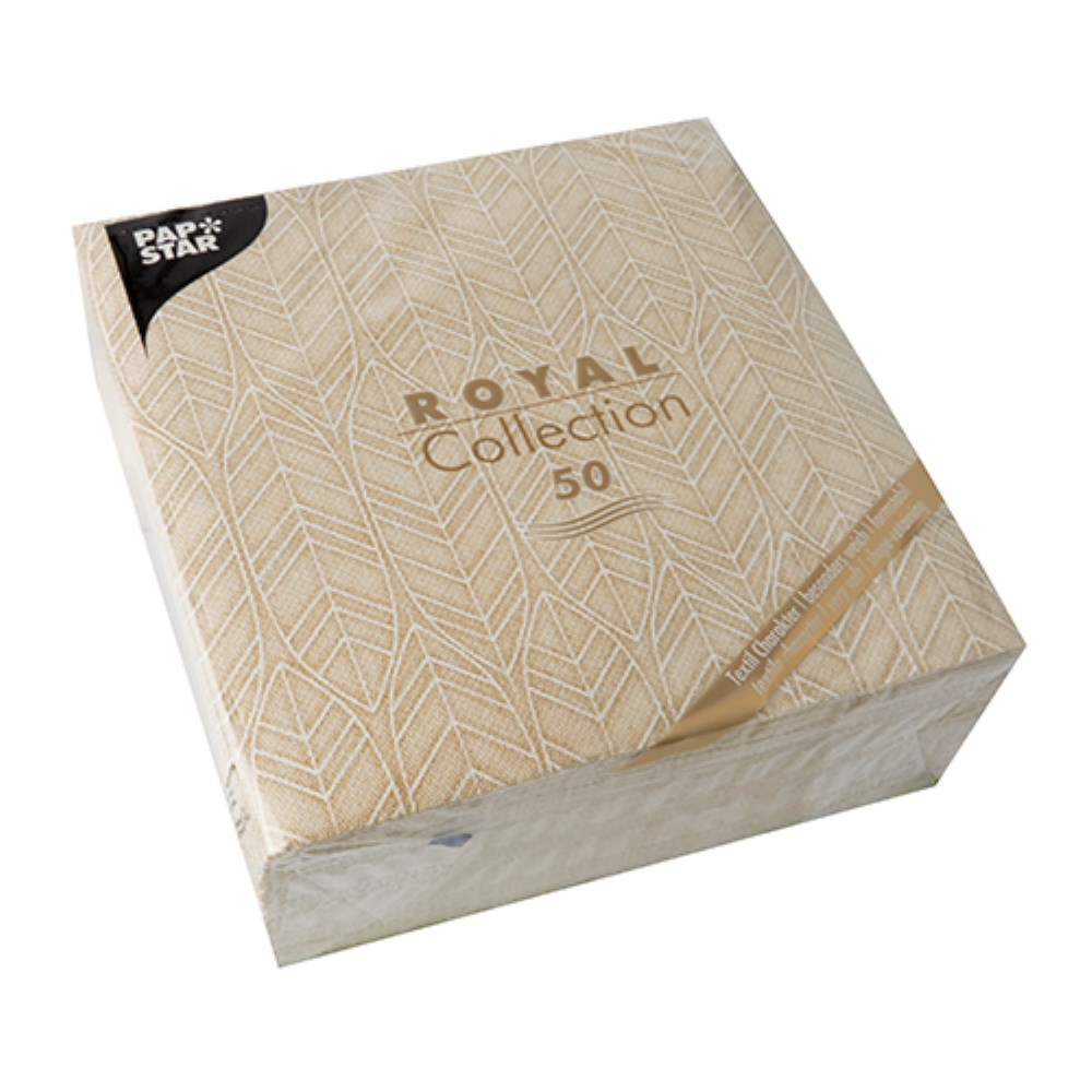 50 Servietten "ROYAL Collection" 1/4-Falz 40 cm x 40 cm sand "Leaves"