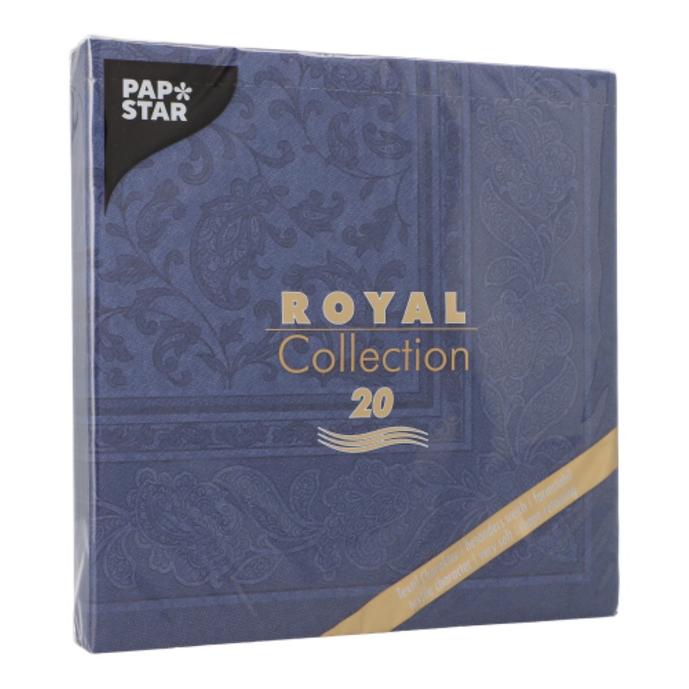 20 Servietten "ROYAL Collection" 1/4-Falz 40 cm x 40 cm dunkelblau "Ornaments"