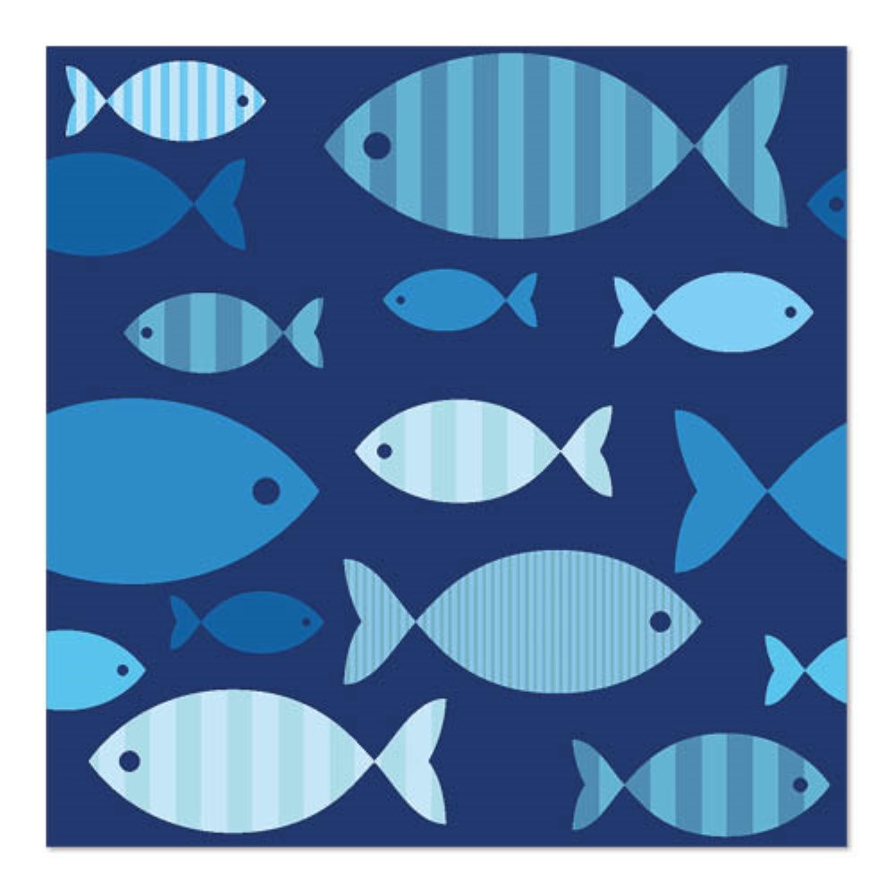 20 Servietten, 3-lagig 1/4-Falz 33 cm x 33 cm "Blue Fish"