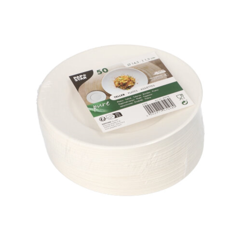 50 Teller Zuckerrohr "pure" rund Ø 14,5 cm · 1,2 cm weiss "Cella"