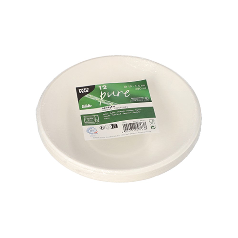 12 Schalen, Zuckerrohr "pure" 680 ml Ø 19 cm · 4 cm weiss
