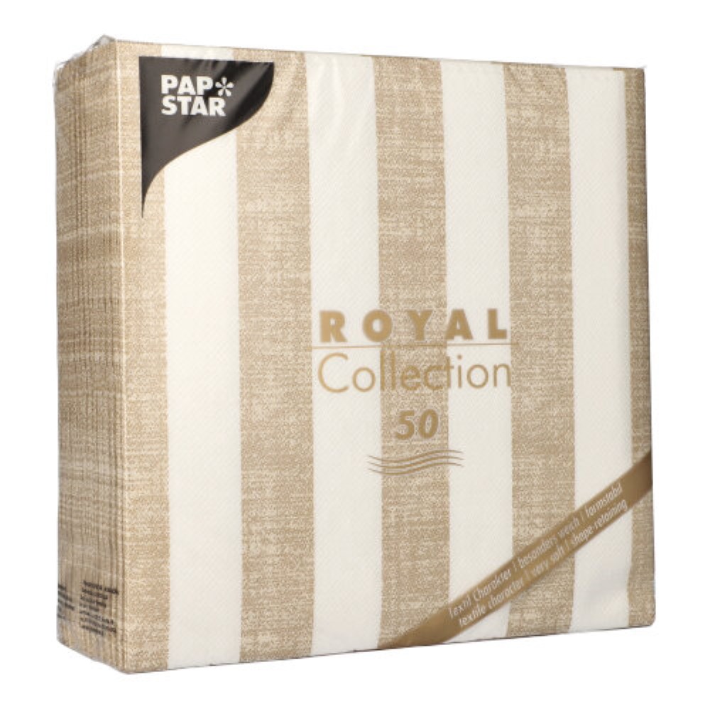50 Servietten "ROYAL Collection" 1/4-Falz 40 cm x 40 cm sand "Lines"