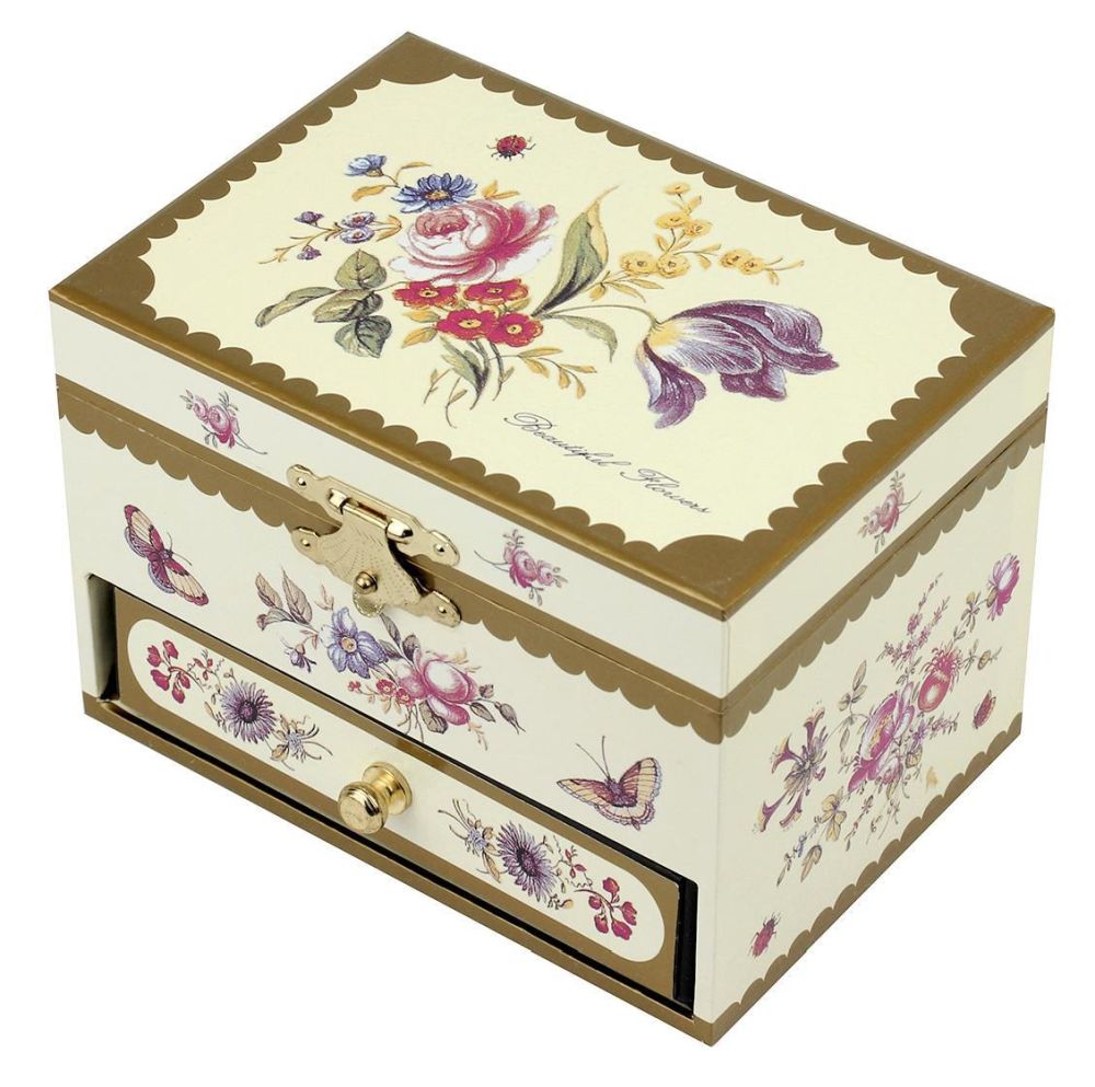 Spieldose Schublade Blumen, Ballerina Gelb