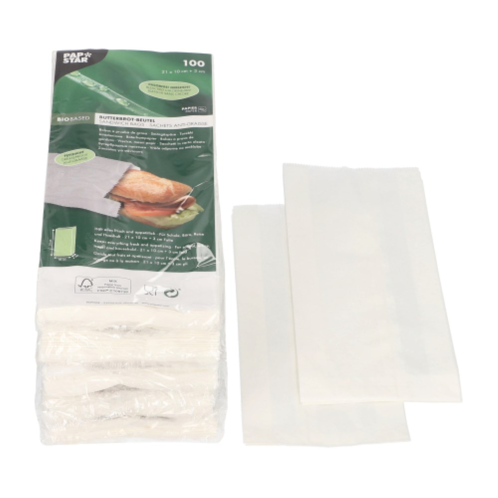 500 Butterbrotbeutel 21 cm x 10 cm x 3 cm weiss , fettdicht
