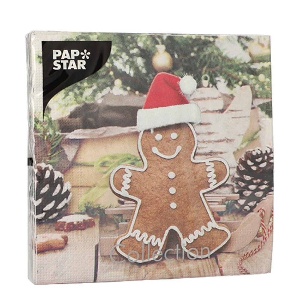 20 Servietten, 3-lagig 1/4-Falz 33 cm x 33 cm "Gingerbread Man"