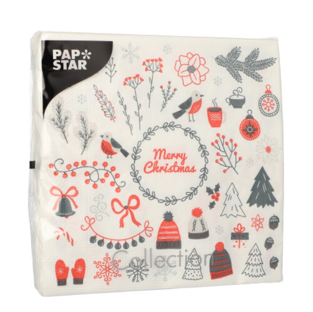 20 Servietten, 3-lagig 1/4-Falz 33 cm x 33 cm "Winter Symbols"