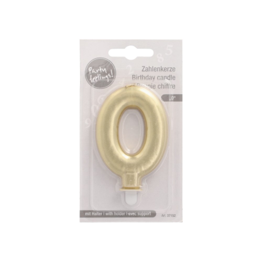 Zahlenkerze mit Halter 7 cm gold "0"