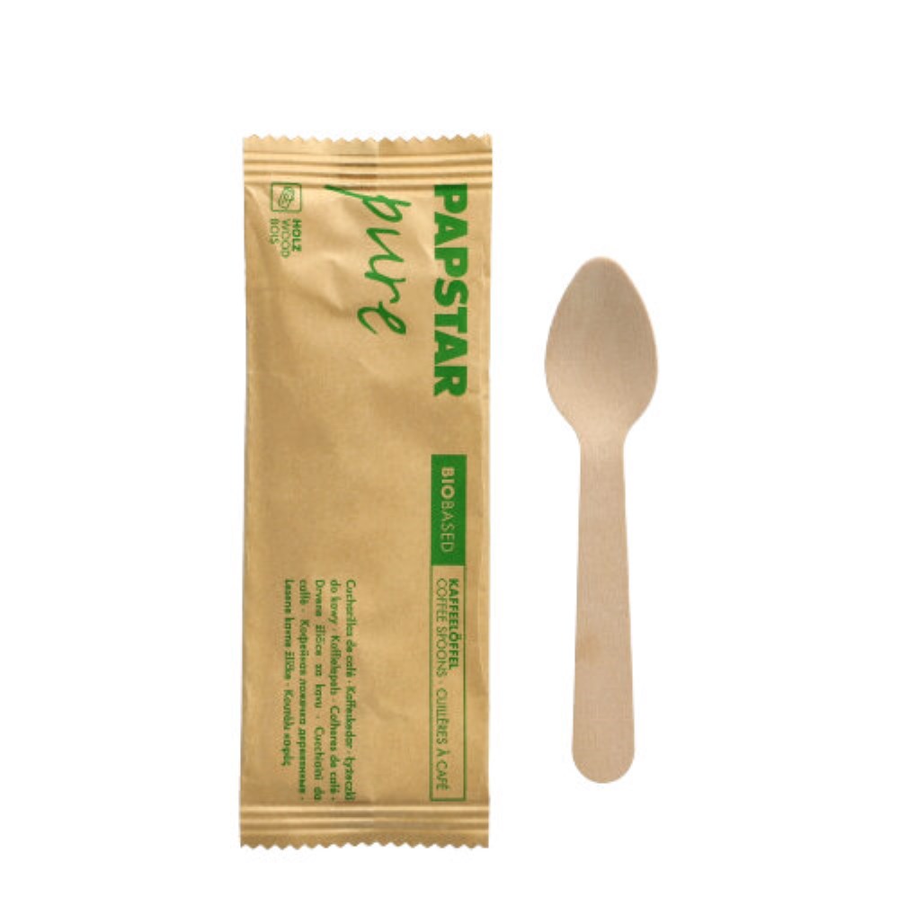 50 Kaffeelöffel, Holz "pure" 11 cm einzeln verpackt in Papierbeutel