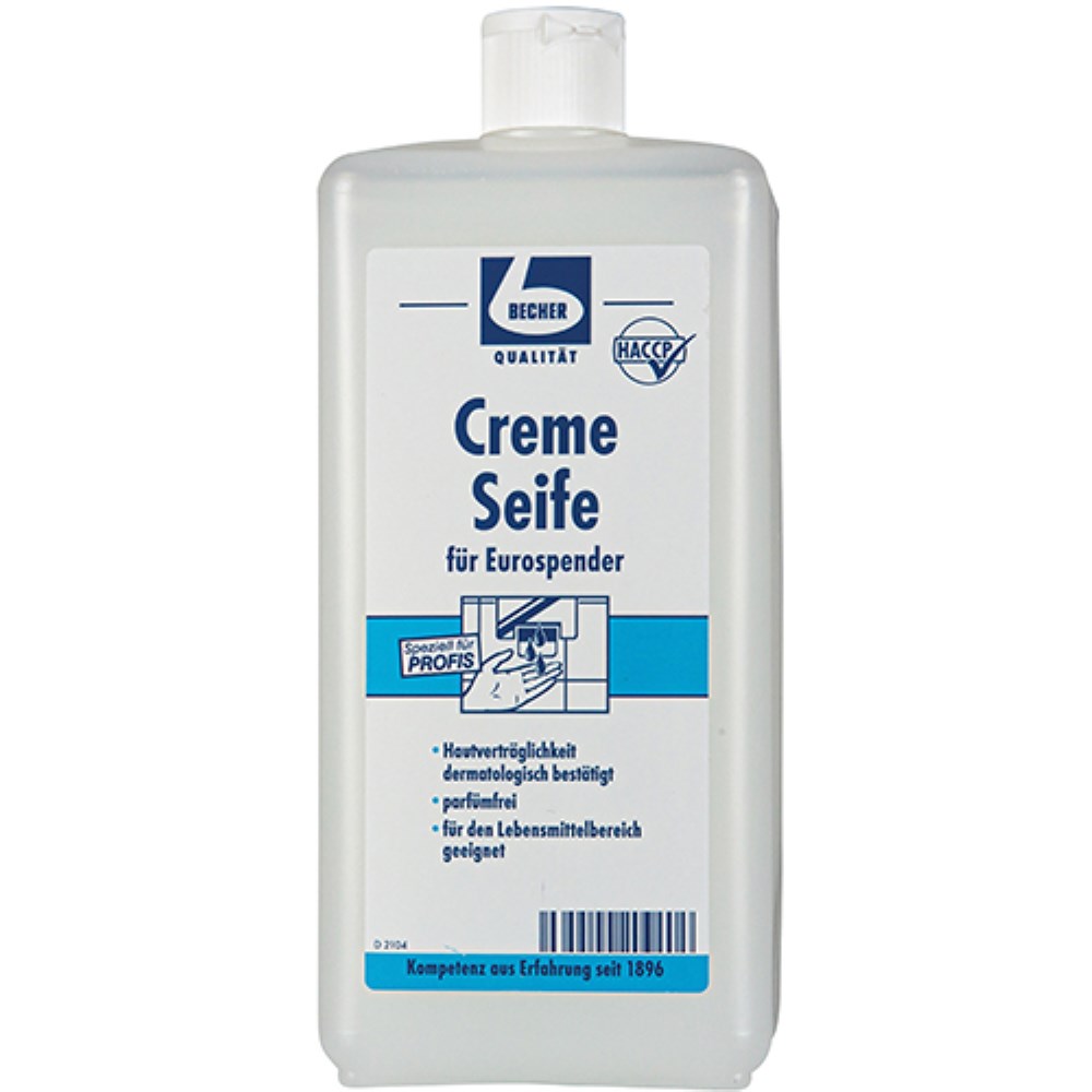 "Dr. Becher" Creme Seife 1 l weiss für Eurospender "Dr. Becher" Creme Seife 1 l weiss für Eurospender