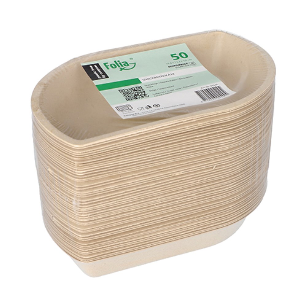 50 Snacktrays Zuckerrohr 3,6 cm x 12,2 cm x 19,4 cm natur
