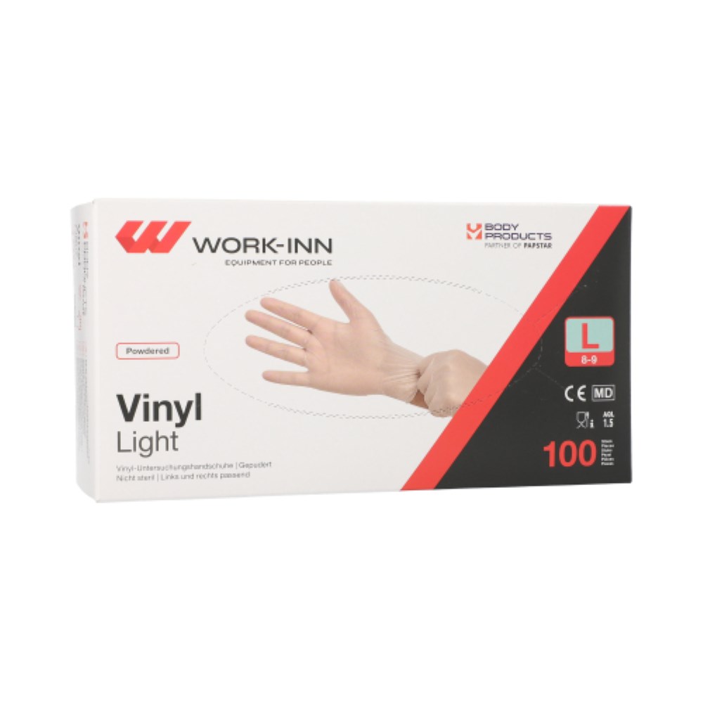 100 "WORK-INN" Handschuhe, Vinyl gepudert "Light" transparent Größe: L