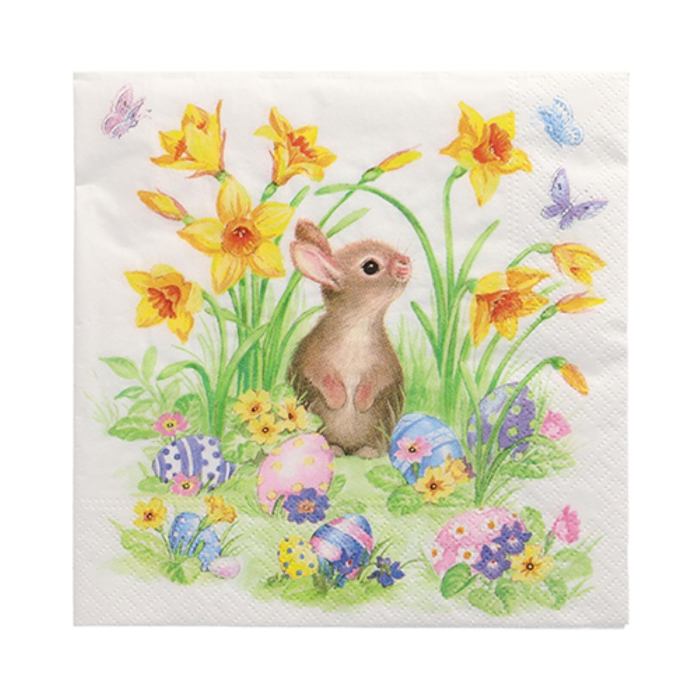 20 Servietten, 3-lagig 1/4-Falz 33 cm x 33 cm "Cute Bunny"