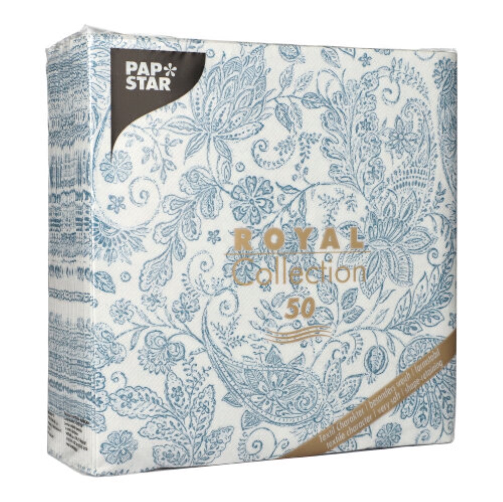 50 Servietten "ROYAL Collection" 1/4-Falz 40 cm x 40 cm blau "Paisley"
