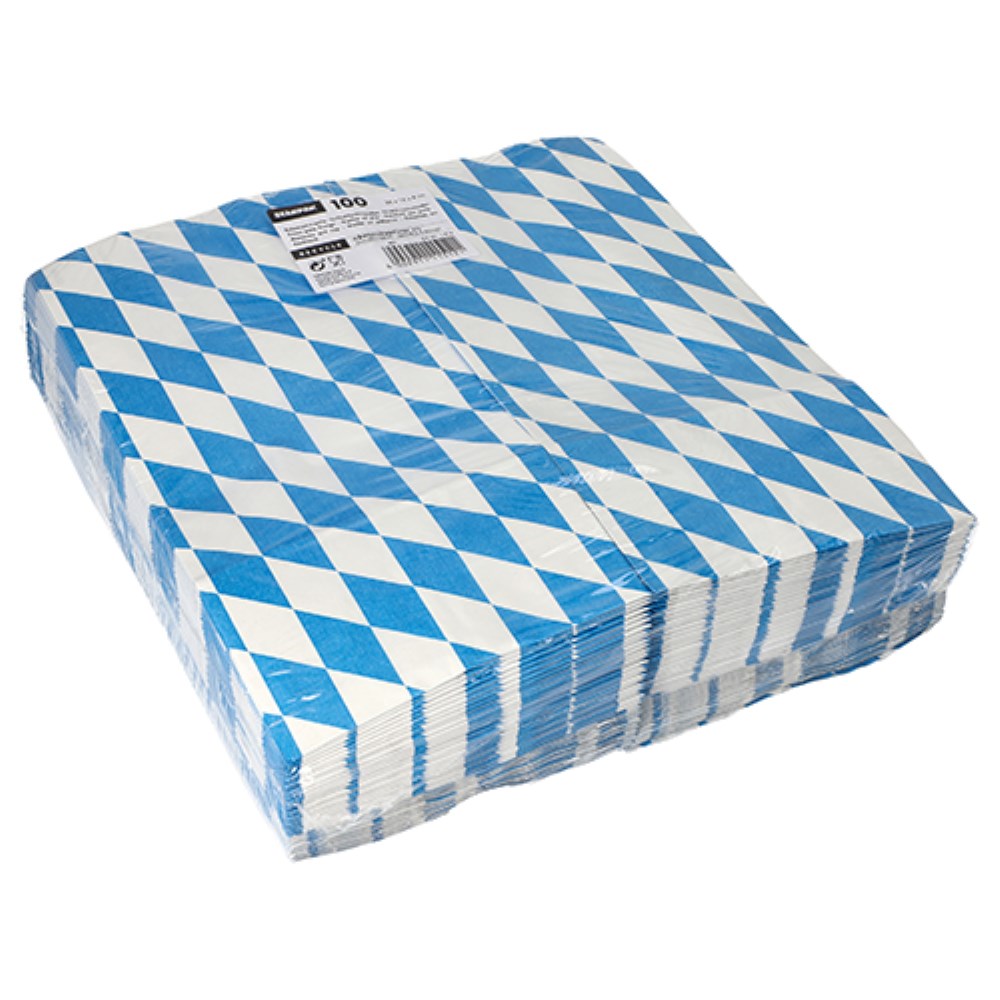 100 Hähnchenbeutel, Papier mit Alu-Einlage 28 cm x 13 cm x 8 cm "Bayrisch blau" 1/1