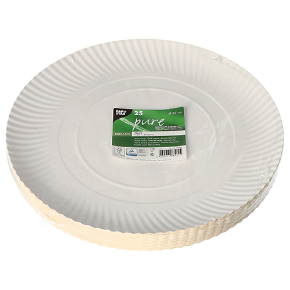 25 Teller, Pappe "pure" rund Ø 32 cm · 2 cm weiss