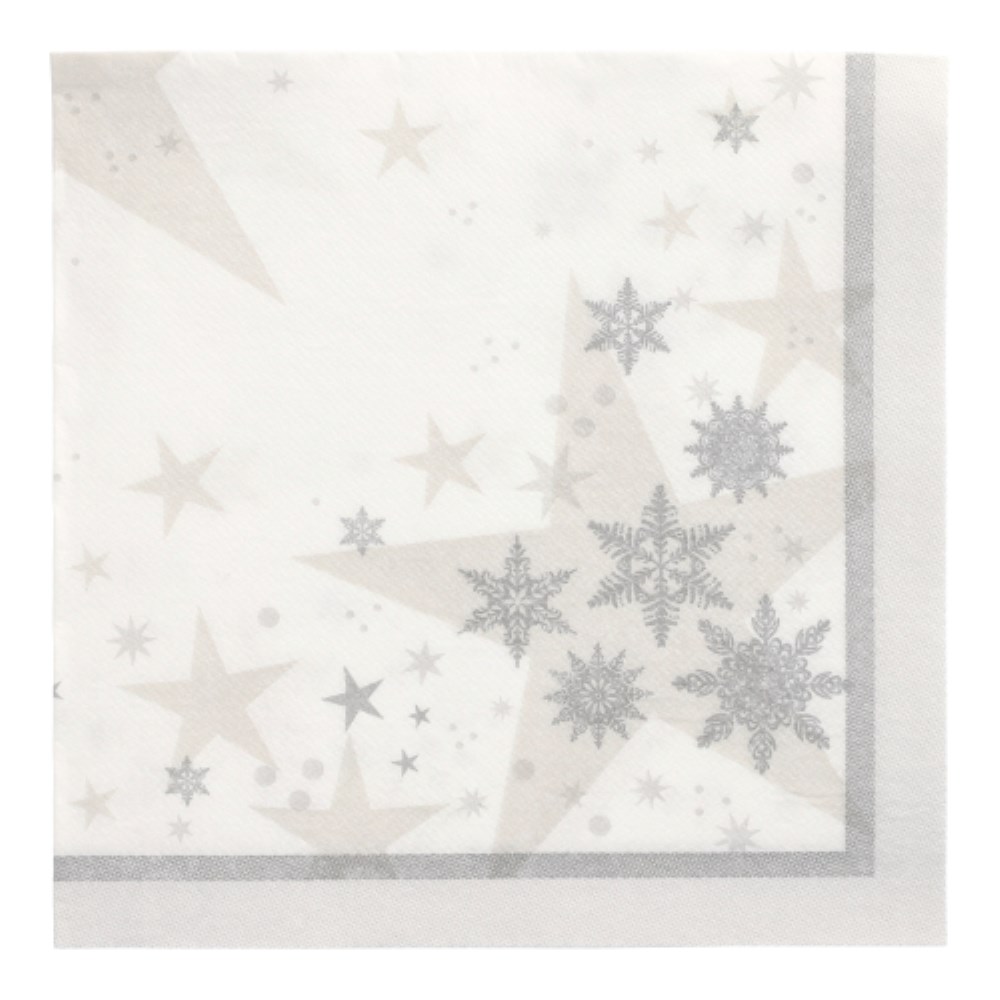 20 Servietten "ROYAL Collection" 1/4-Falz 40 cm x 40 cm weiss "Stars and Snowflakes"