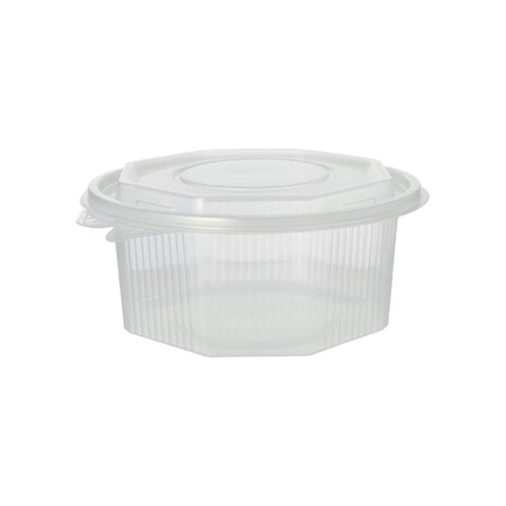 50 Verpackungsbecher mit Klappdeckeln, PP 8-eckig 750 ml 6,1 cm x 13 cm x 13 cm transparent