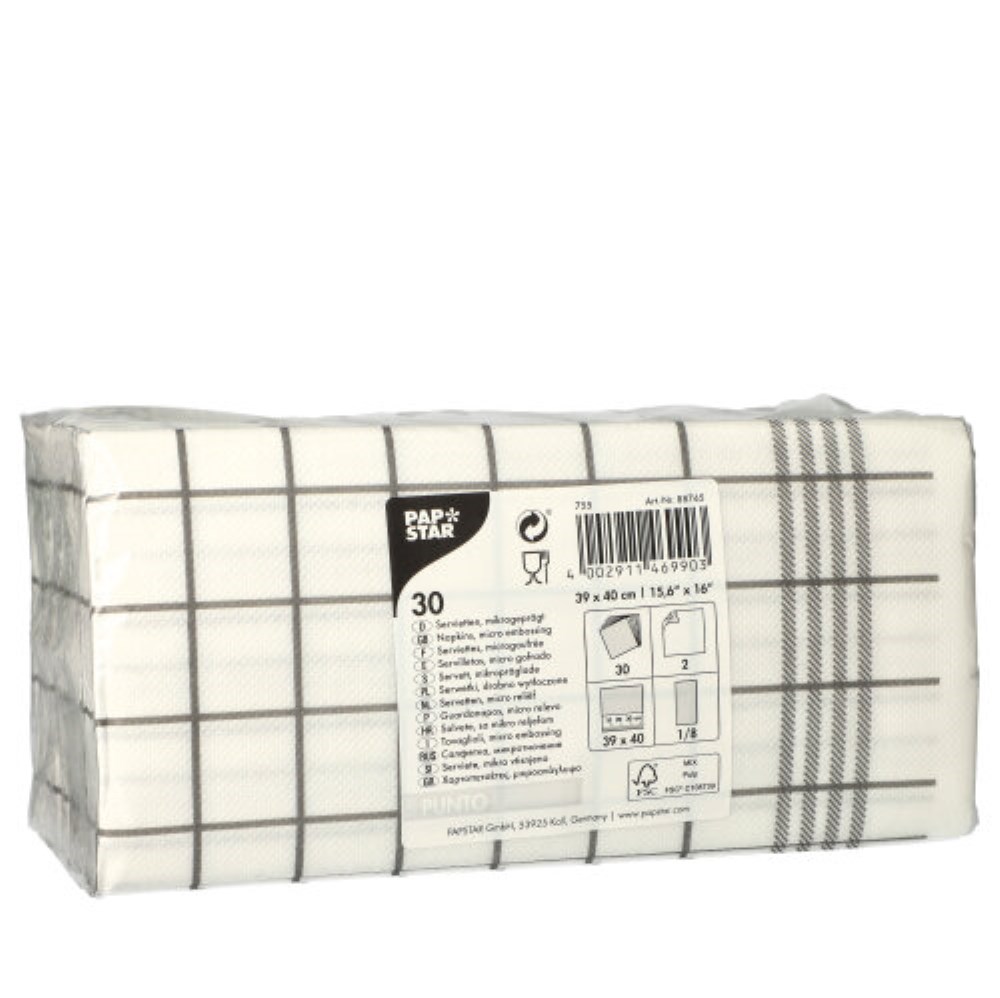 30 Servietten, 2-lagig "PUNTO" 1/8-Falz 39 cm x 40 cm grau "Kitchen Towel"
