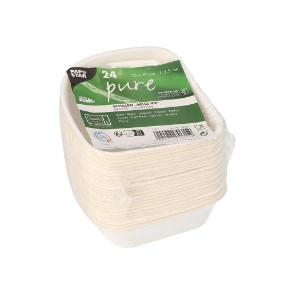 24 Schalen, Zuckerrohr "pure" 3,5 cm x 10 cm x 10 cm weiss "Belle Vie, Ligne Carrée"