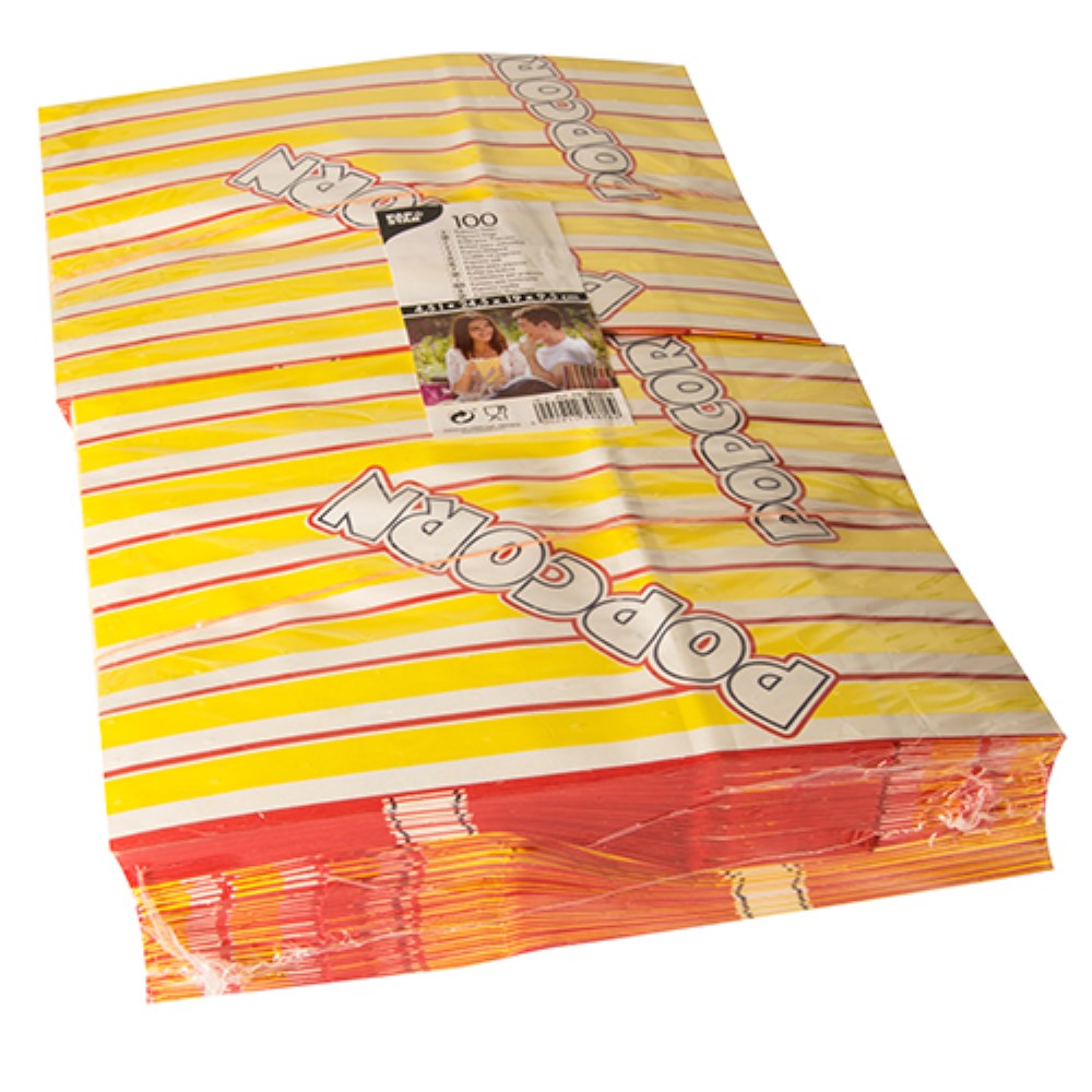 100 Popcorn Tüten, Pergament-Ersatz 4,5 l 24,5 cm x 19 cm x 9,5 cm "Popcorn" fettdicht