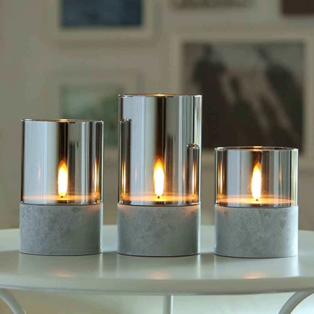 LED-Kerze Ø 8 cm · 15 cm grau "Gracia" groß