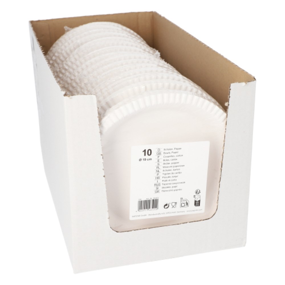 10 Schalen, Pappe rund Ø 19 cm · 2,4 cm weiss