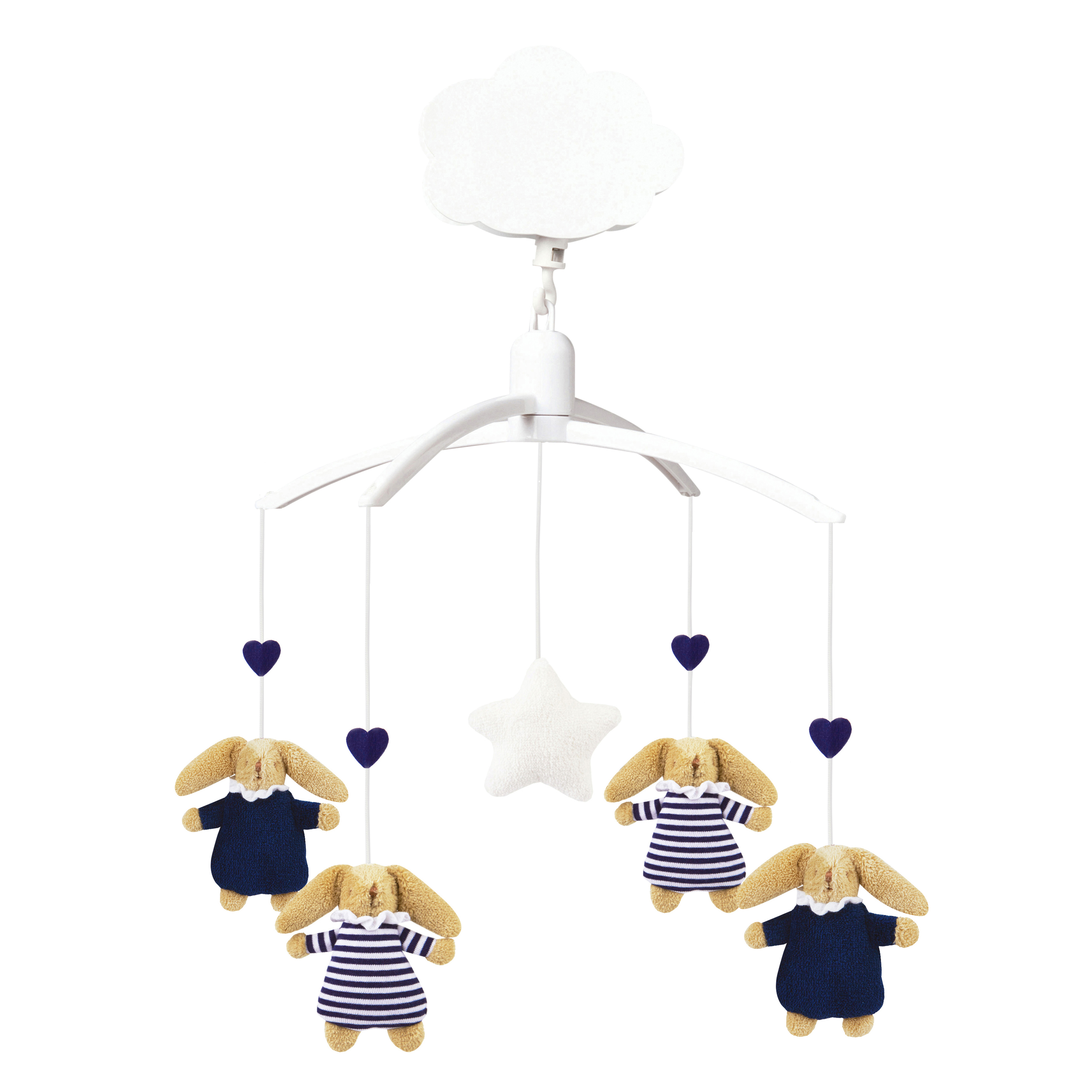 Musik Mobile Kuschelhase Marine Blau & Marine Streifen