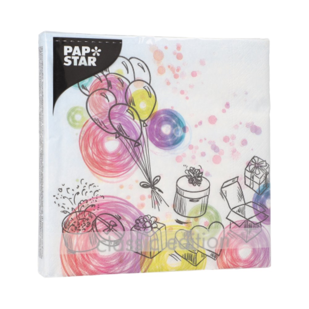 20 Servietten, 3-lagig 1/4-Falz 33 cm x 33 cm "Birthday Gifts"