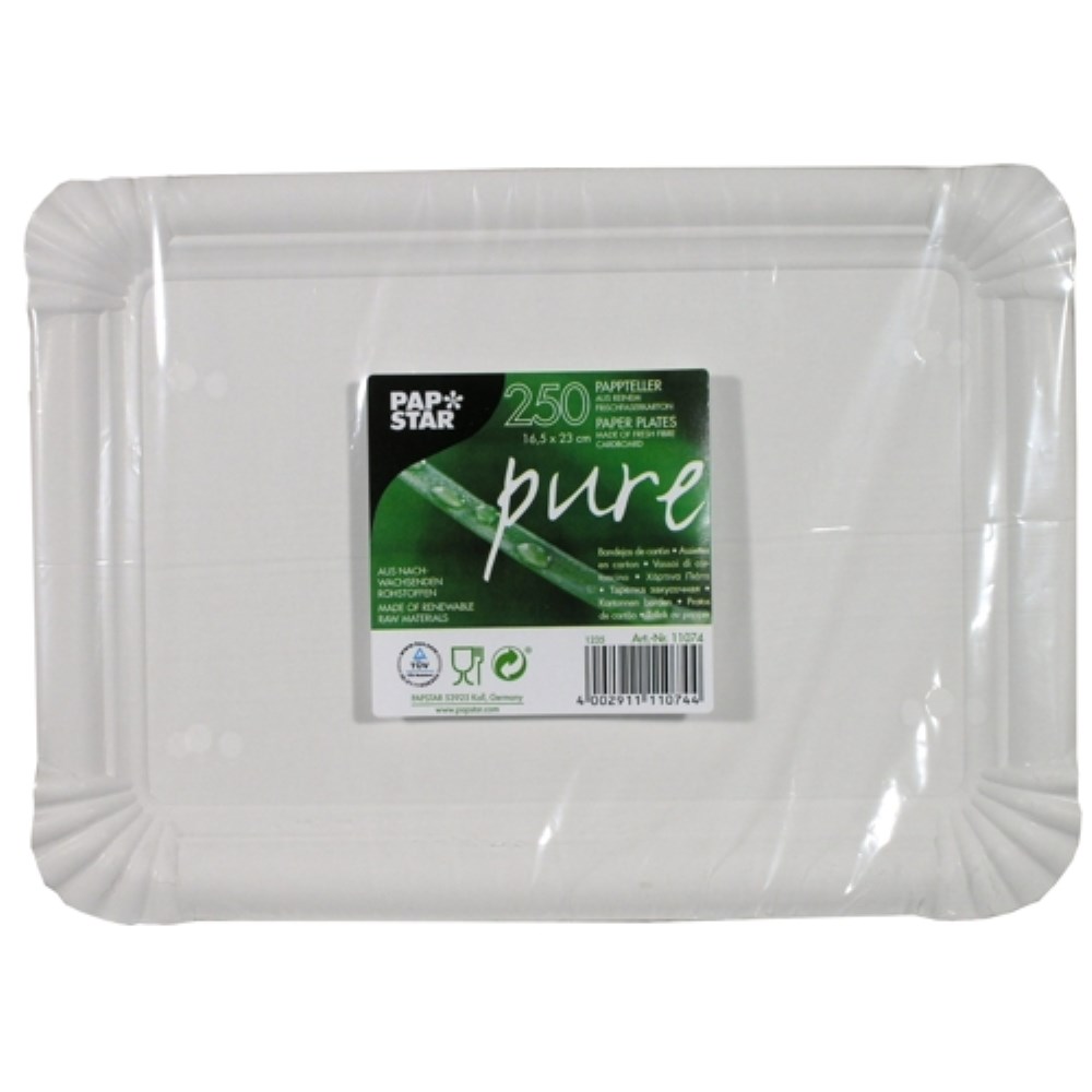 250 Teller, Pappe "pure" eckig 16,5 cm x 23 cm weiss