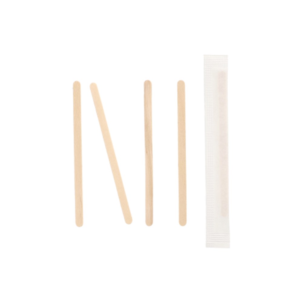 100 Rührstäbchen Holz "pure" 9 cm x 5 mm einzeln gehüllt