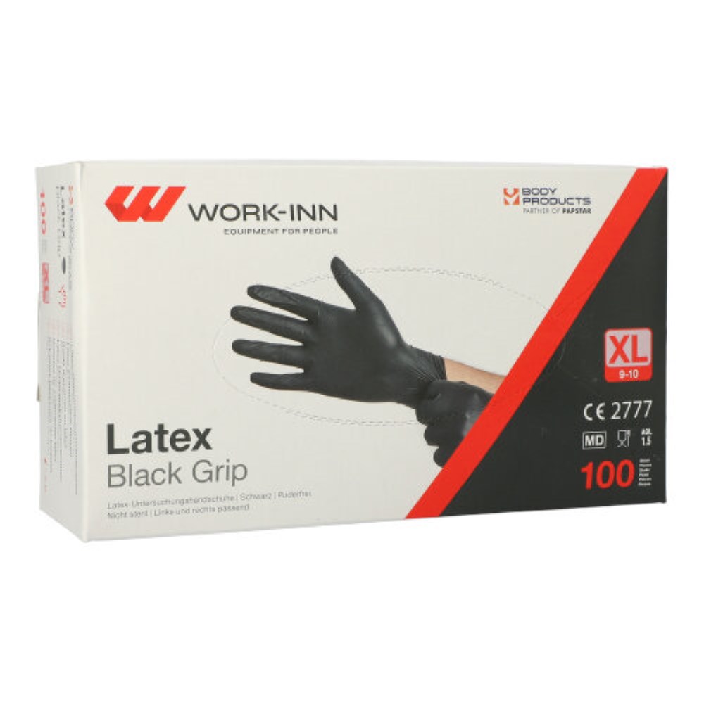 100 "WORK-INN/PS" Handschuhe, Latex puderfrei "Black Grip" schwarz Größe: XL