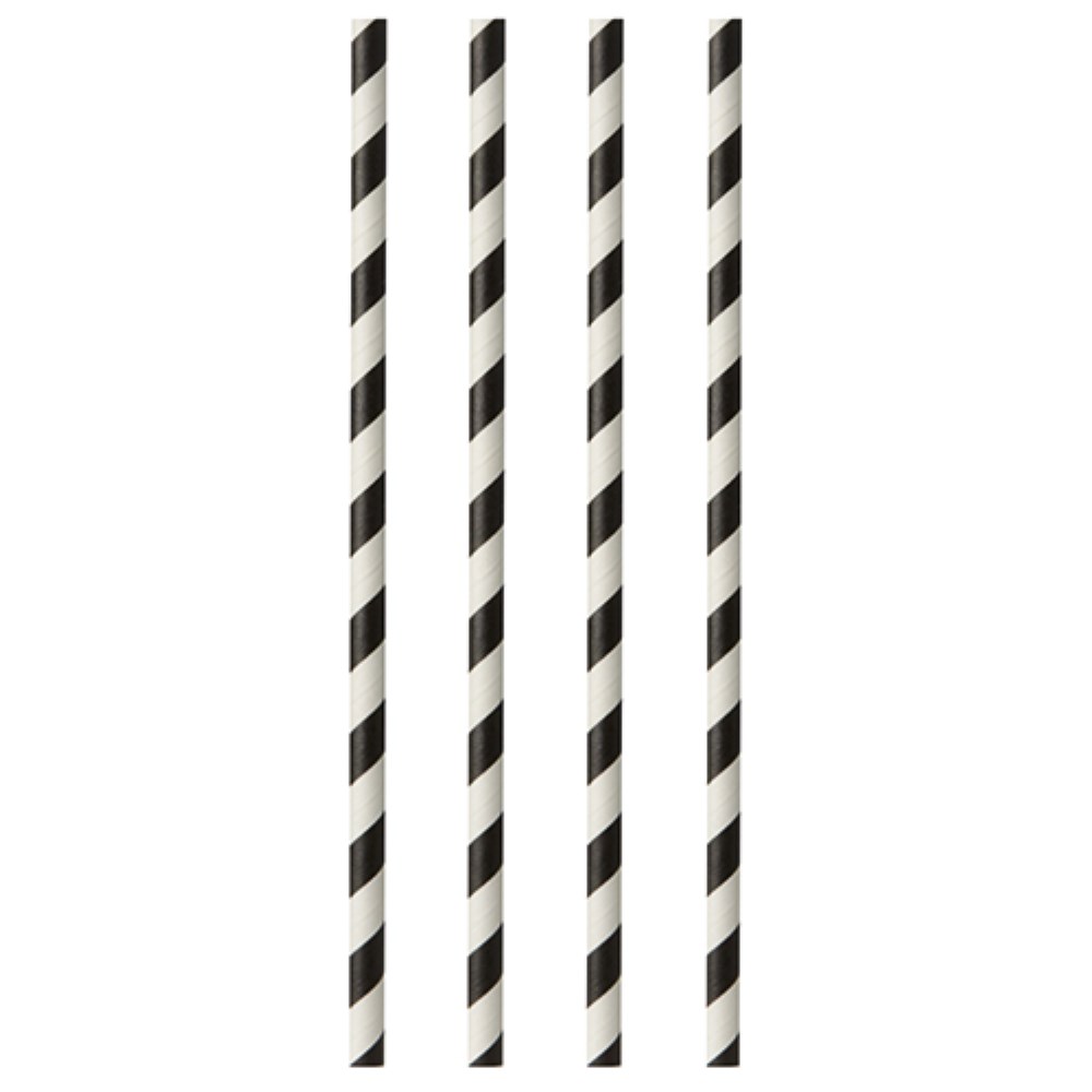 100 Trinkhalme, Papier Ø 6 mm · 29 cm schwarz/weiss "Stripes"