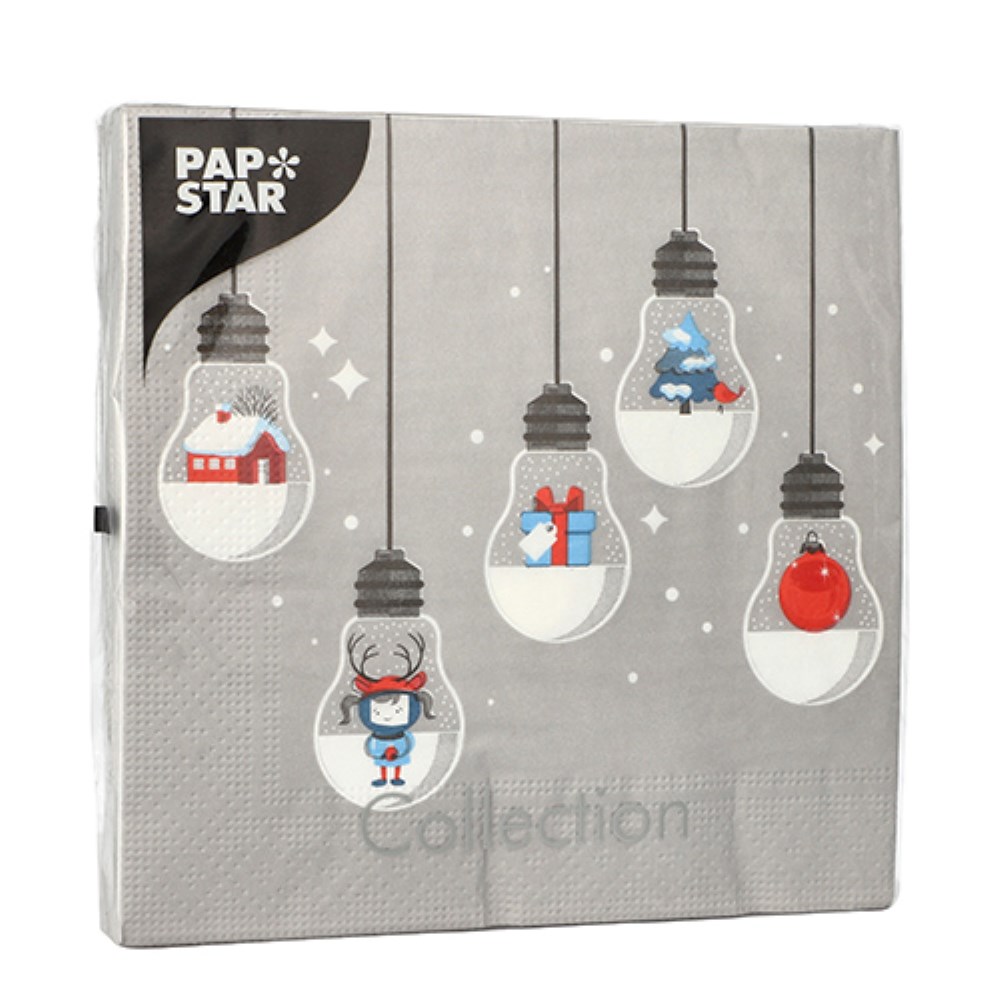 20 Servietten, 3-lagig 1/4-Falz 33 cm x 33 cm grau "Lighting"