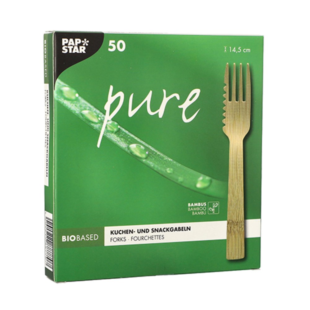 50 Kuchen- und Snackgabeln, Bambus "pure" 14,5 cm mit einseitig gezacktem Rand 50 Kuchen- und Snackgabeln, Bambus "pure" 14,5 cm mit einseitig gezacktem Rand