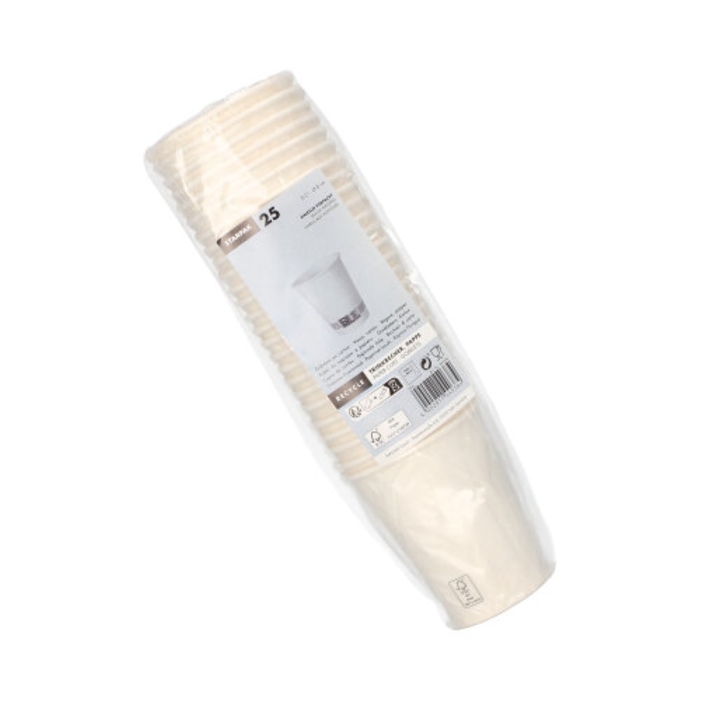 25 Trinkbecher, Pappe 0,2 l Ø 8 cm · 9,2 cm weiss einzeln gehüllt