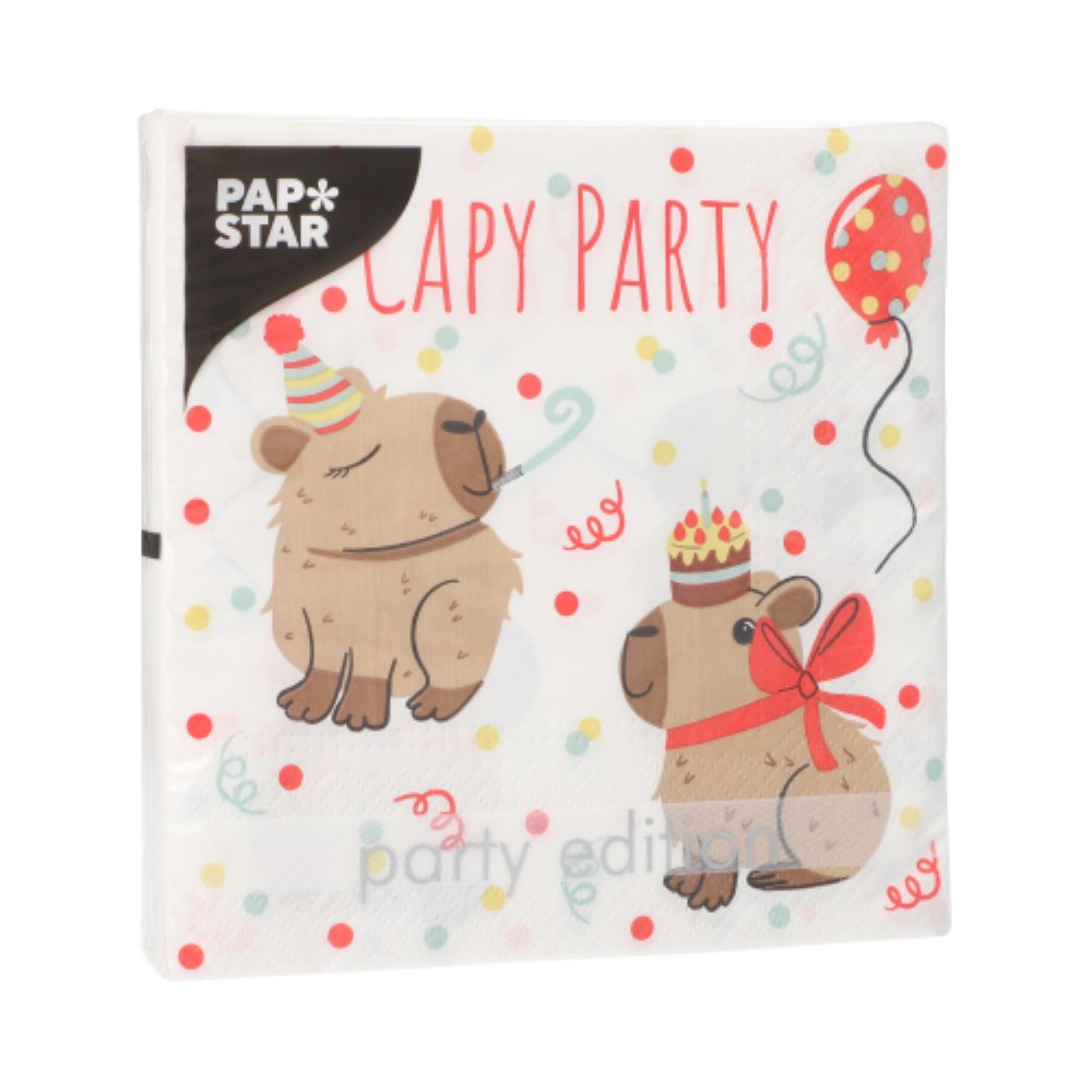 20 Servietten, 3-lagig 1/4-Falz 33 cm x 33 cm "Capy Party"