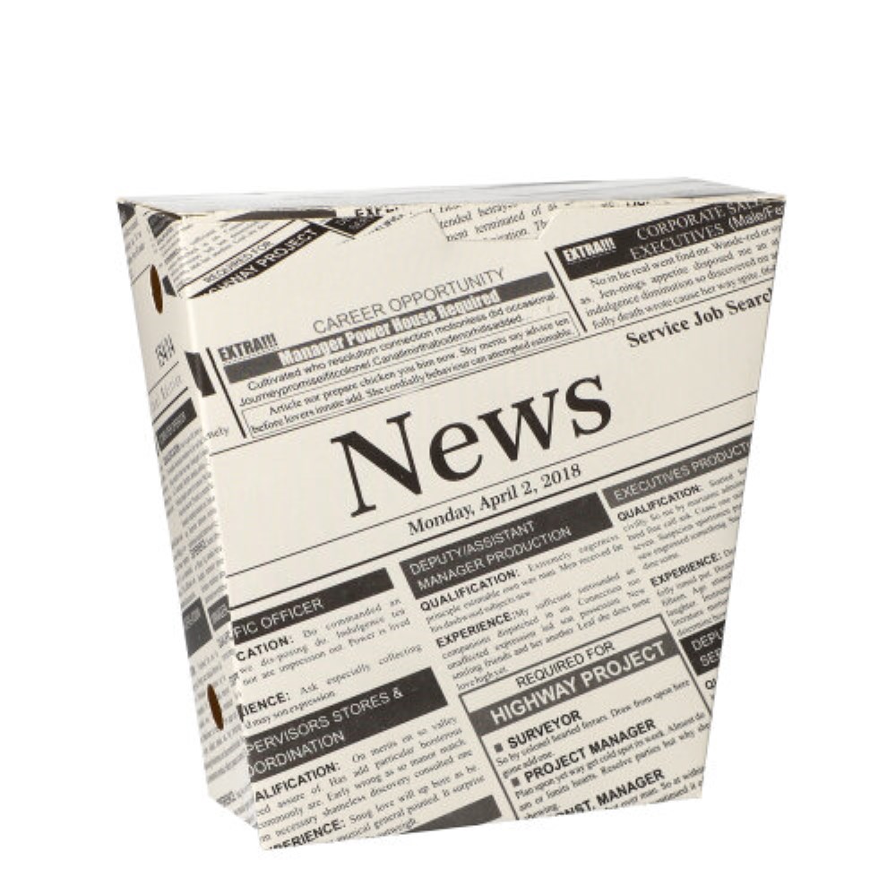 50 Pommes-Frites-Schütte, Pappe 4,3 cm x 14,5 cm x 11 cm "Newsprint" mit Klappdeckel