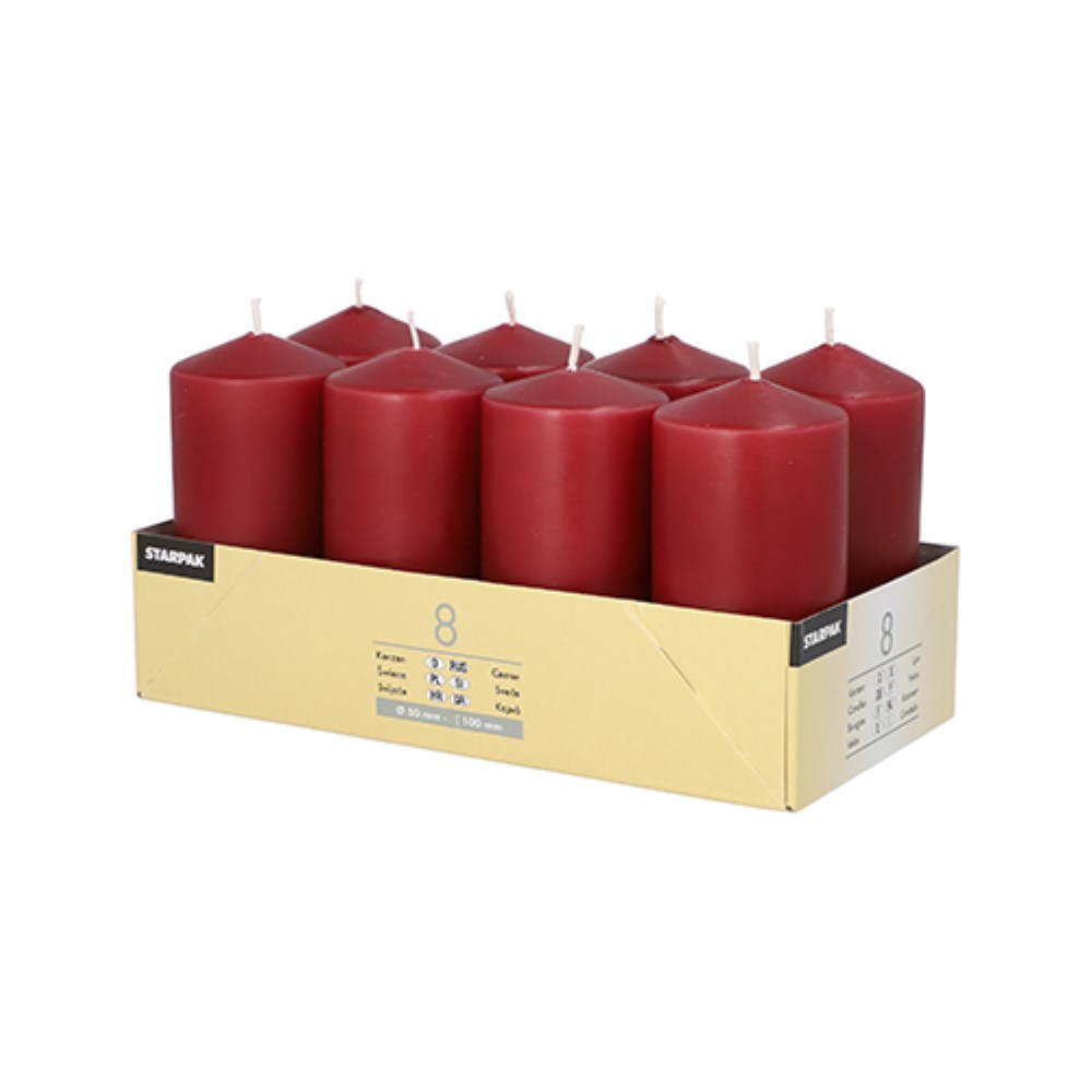 8 Stumpenkerzen Ø 50 mm · 100 mm bordeaux