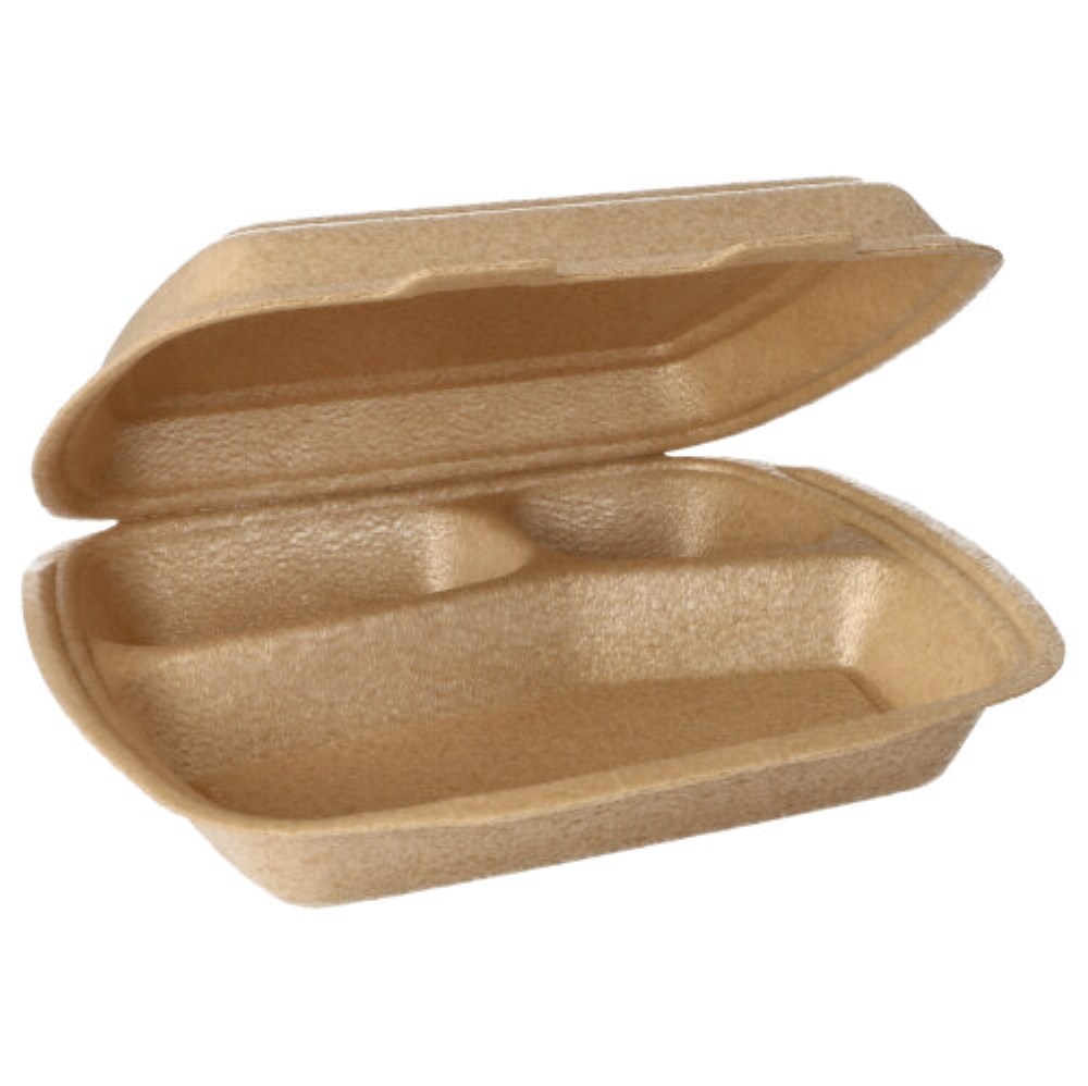 50 Menüboxen mit Klappdeckel, XPP 3-geteilt 7 cm x 20,5 cm x 24 cm beige
