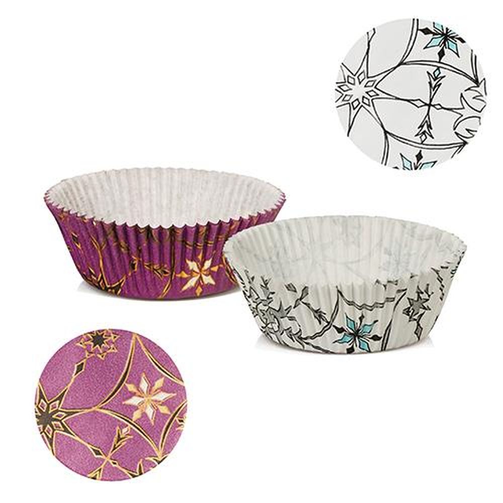 60 Backförmchen Ø 5 cm · 2,5 cm "Oriental Stars" lila / weiß