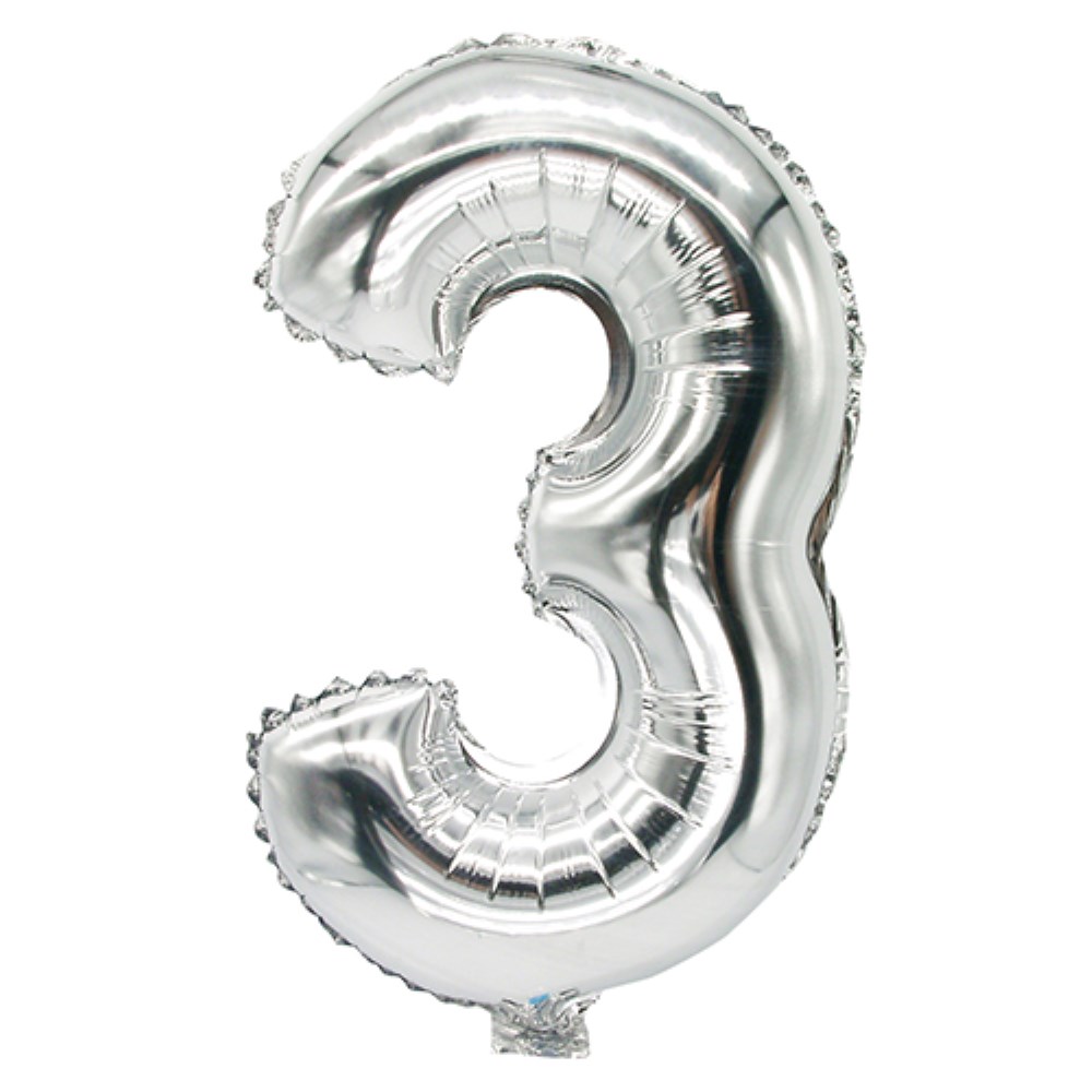 Folienluftballon 35 cm x 20 cm silber "3" Folienluftballon 35 cm x 20 cm silber "3"