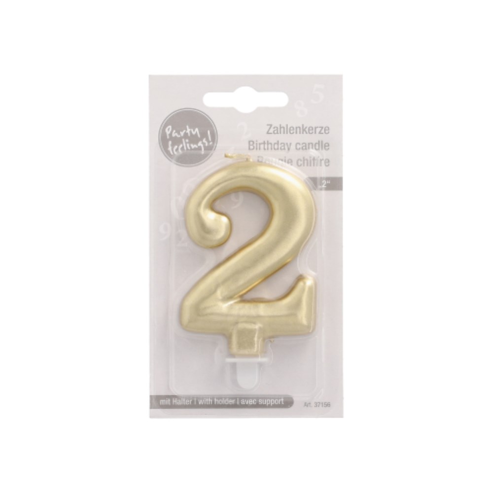 Zahlenkerze mit Halter 7 cm gold "2"