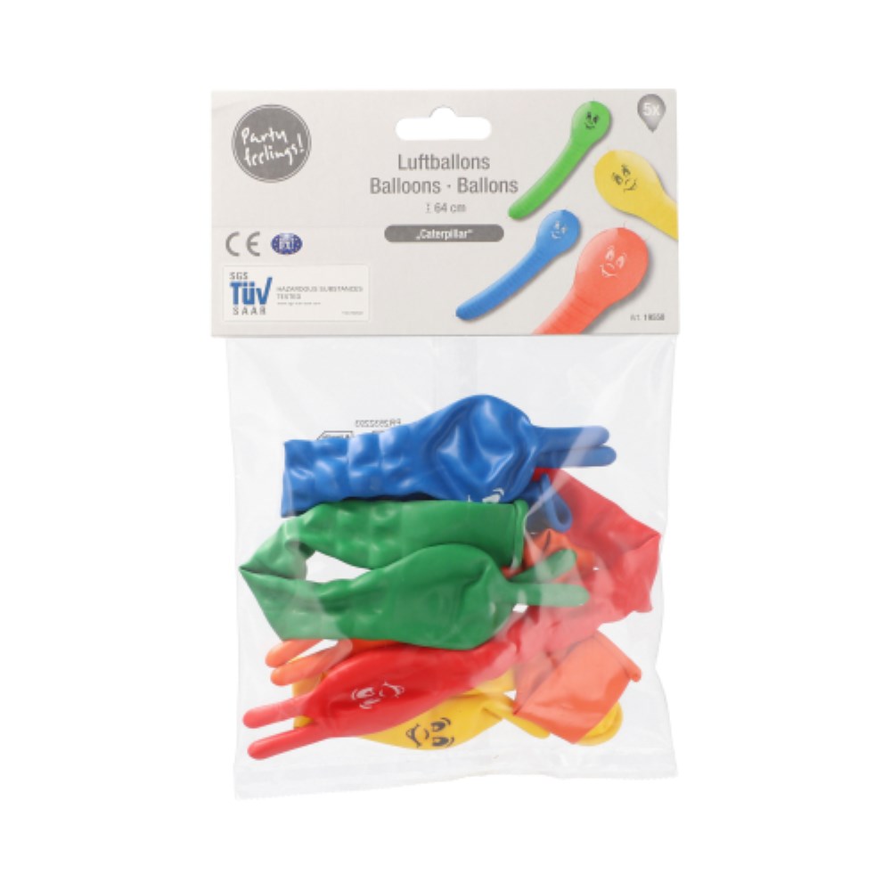 5 Luftballons farbig sortiert "Caterpillar"