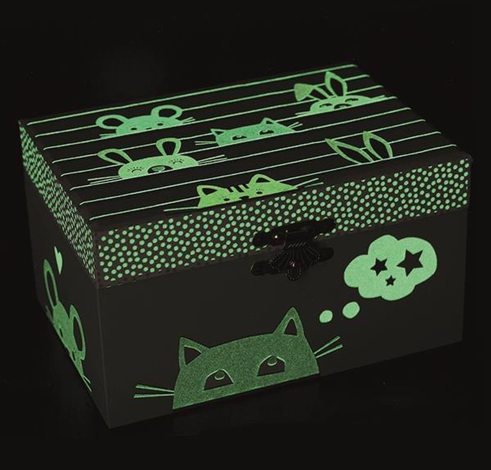 Phosphoreszierende Spieldose Katze - Leuchtet in der Nacht