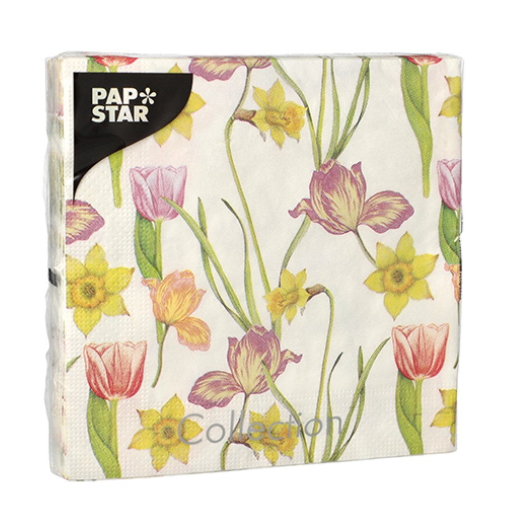 20 Servietten, 3-lagig 1/4-Falz 33 cm x 33 cm "Varblommor"