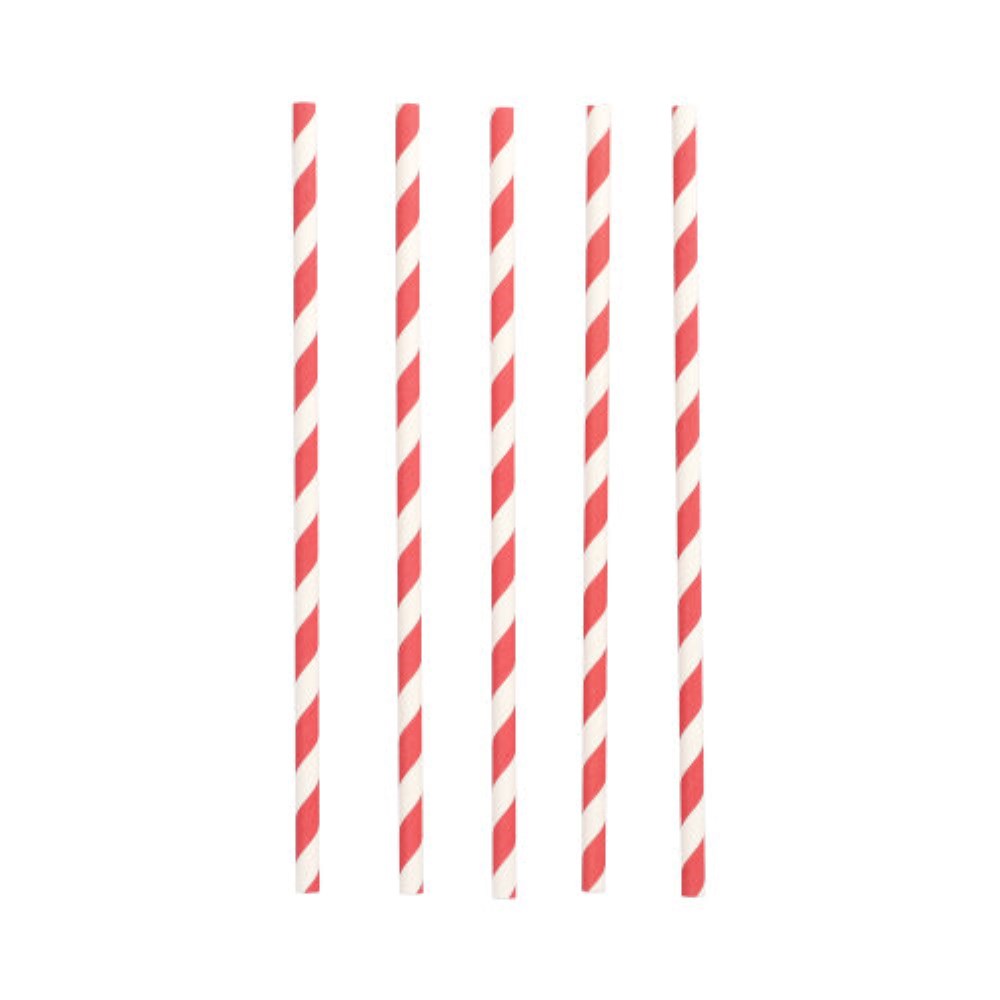100 Trinkhalme Papier Ø 6 mm · 20 cm rot/weiss "Stripes"
