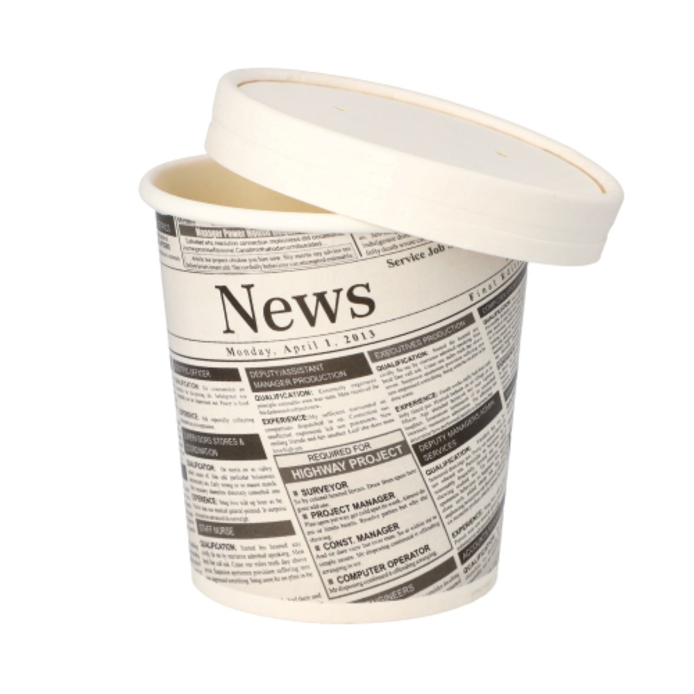 50 Snackbecher, Pappe "To Go" rund 470 ml Ø 9,9 cm · 9,9 cm "Newsprint"